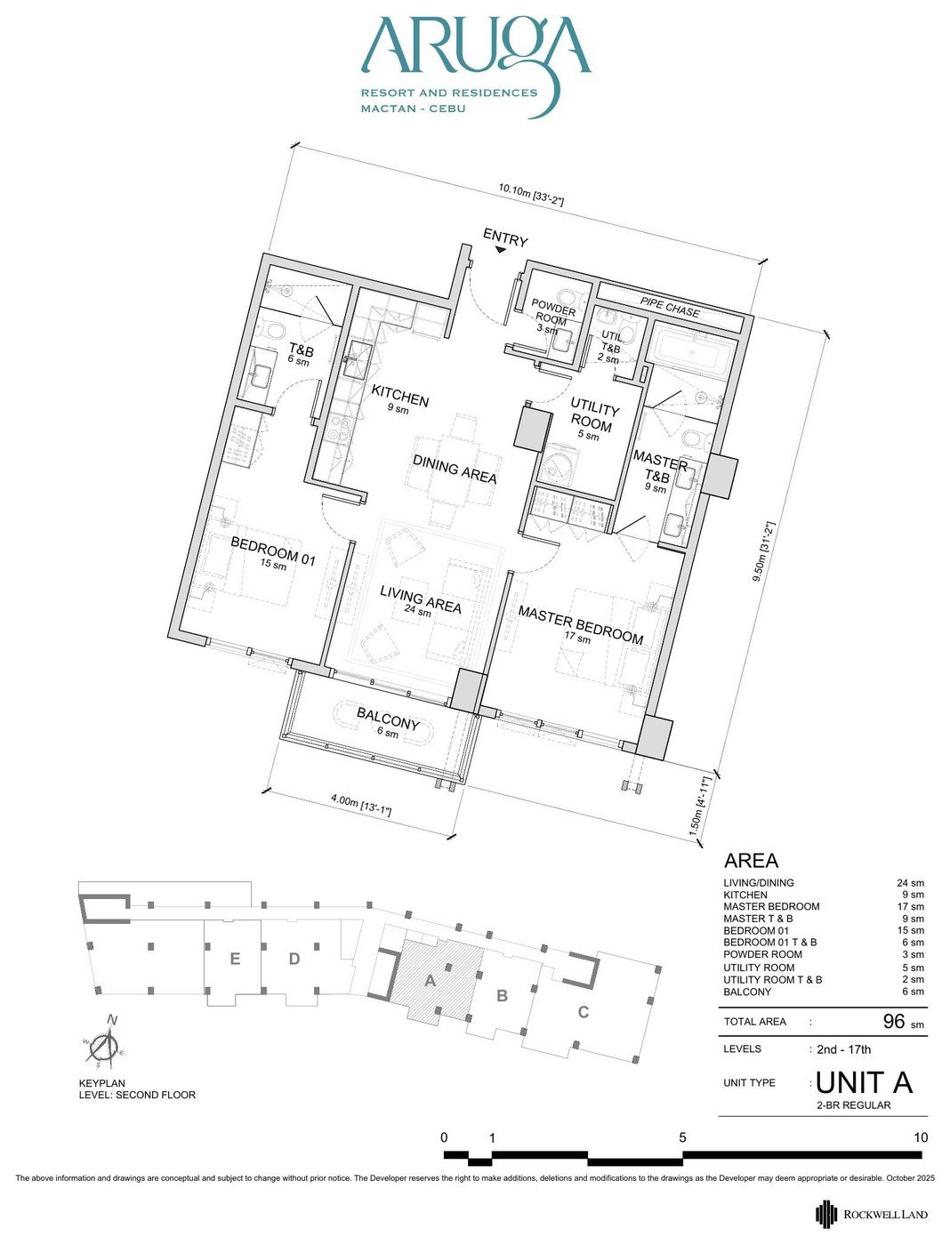 Unit plan of the Two Bedroom, 96 sqm